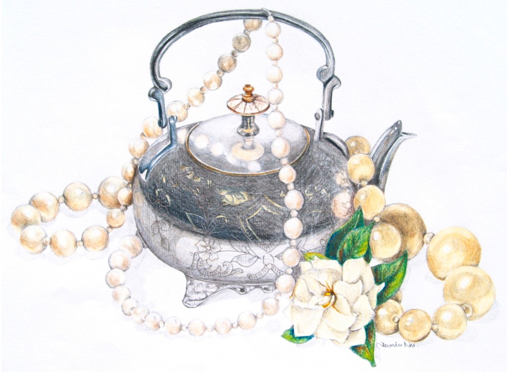 Silver Teapot and Pearls cropped